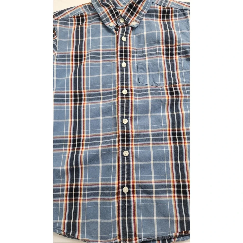 Gymboree Kids Plaid‎ Button Down Shirt Long Sleeve Blue Orange White Size M 7-8